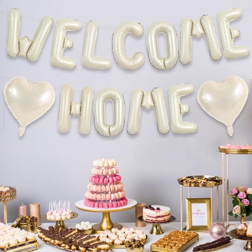 Image of TONIFUL 16 Inch Cream White WELCOME HOME Foil Letter Balloons Banner Decor