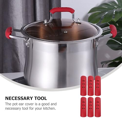 Miniatura 9 de Tofficu 6 soportes de silicona con mango caliente antideslizante para ollas de goma con clip para las orejas, sartenes de hierro fundido, cubierta