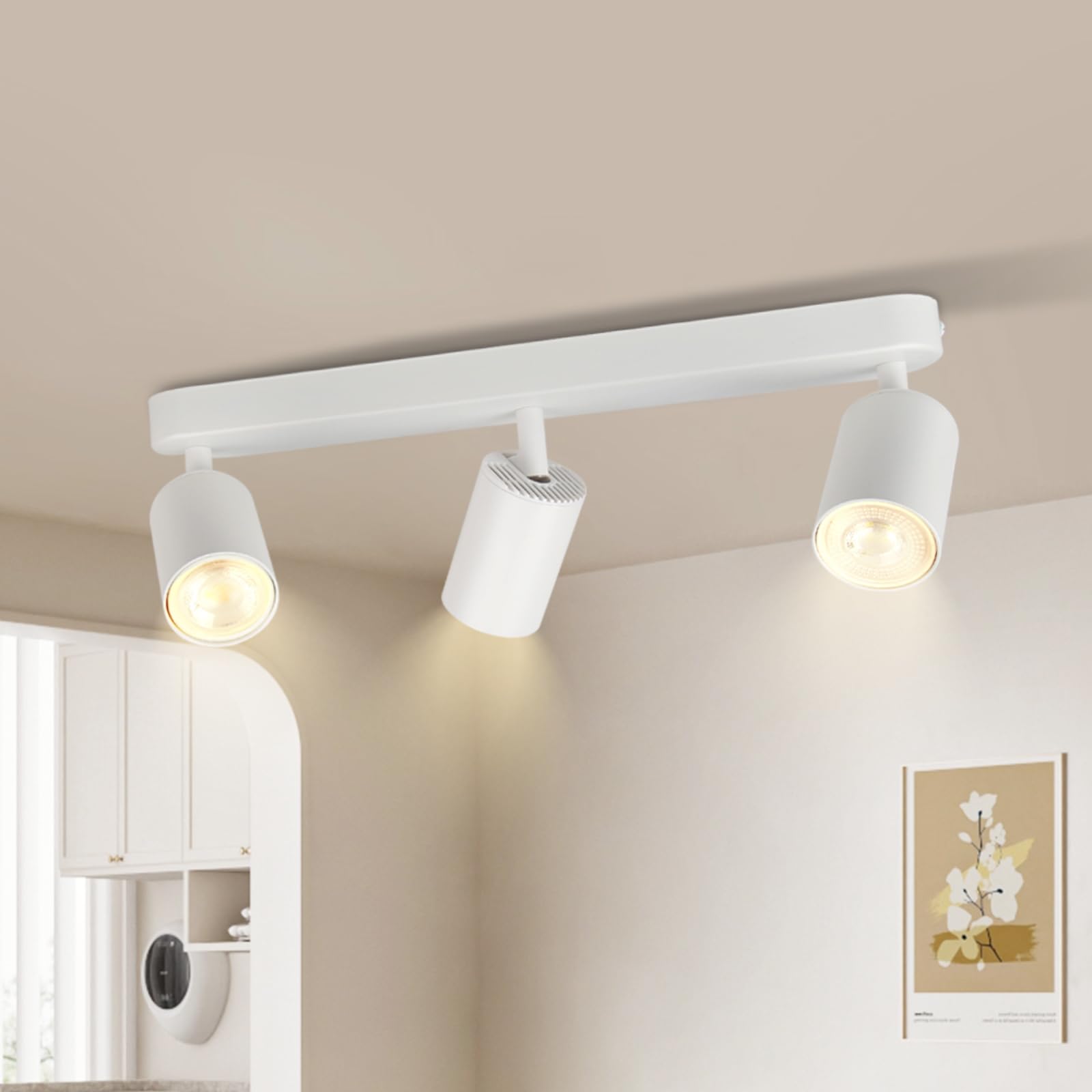 CANMEIJIA LED Ceiling Spotlight GU10 Ceiling Lamp Spotlight Ceiling Light 3-Bulb Rectangular Lamp Living Room Swivel 350° Ceiling Light Suitable for Living Room/Kitchen/Hallway White (Without Light