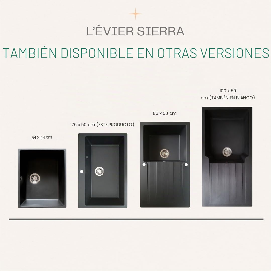 Essebagno Sierra fregadero 1 cuenca grande solamente 76x50 en resina negra