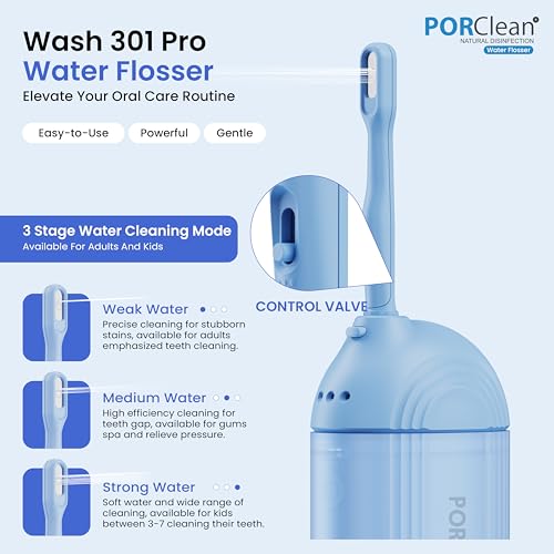 Image of WASH301 PRO Electric Water Flosser for Teeth | 120 PSI Deep Cleaning, 3 Modes with 9 Adjustable Pressure Dental Flosser | 180ml Tank, 5 Tips | Oral Irrigator for Braces, Implants & Gum Care