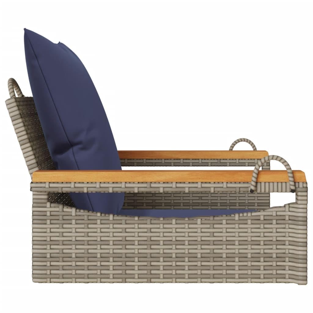 Hamaca colgante con cojín, gris, 63 x 62 x 40 cm, polirratán, resistente a la intemperie, banco balancín para jardín, balcón, terraza, con cómodos cojines y anillos de fijación para