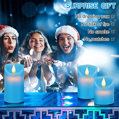Roomsily Flameless Battery Operated Flickering Candles:3Pack Blue Real Wax Pillar Candle,Electric Led Candle With 10-Key Remote Control And 24 Hours Timer For Home Decoration Holiday Party #TOP2