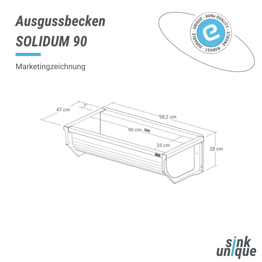 KUNe SOLIDUM 90 - Ausgussbecken Edelstahl zur Wandmontage - Außenmaße 98 x 47 x 28 (BxTxH) cm
