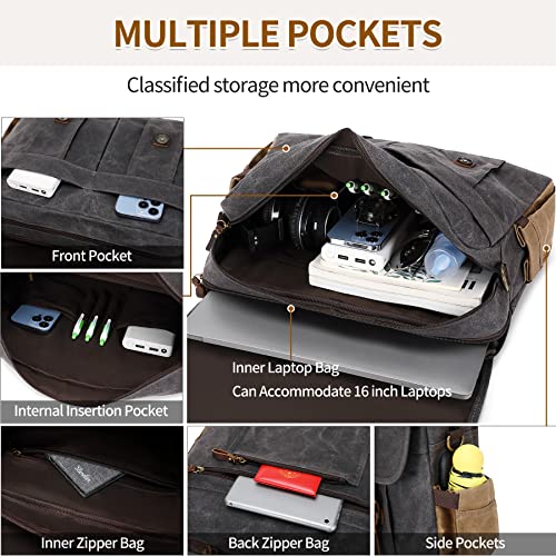 Neriion Messenger Bag For Men 15.6 Inch Vintage Canvas Genuine Leather Briefcase For Men Laptop Bag Satchel Bag (Dark Gray) #TOP5