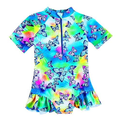 Image of Toddler Girl Swimsuit One Piece Rash Guard Bathing Suit Little Girls Short Sleeve Quick Dry Swimwear 1-7 Years