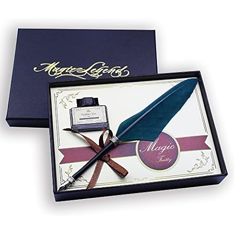 Featty Gift Cool Stationery Set Feather Dip Pen Quill Writing Pen(Olive Green) Cover