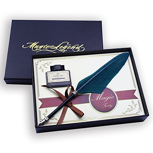 Featty Gift Cool Stationery Set Feather Dip Pen Quill Writing Pen(Olive Green) #TOP26