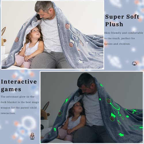 Image of Glow in The Dark Blanket Stars Throw Blanket Birthday Gifts for Kids Soft Cozy Space Decor Blankets for Couch Bed Sofa Unique Gifts for Boys Girls Teens Planet Blanket 50 inchx60 inch