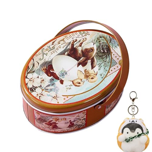 Latas para galletas de Pascua, hojalata vintage, diseño de huevo de conejo, caja de almacenamiento decorativa para chocolate, galletas y dulces, lata ovalada con asas para té, café, aperitivos y