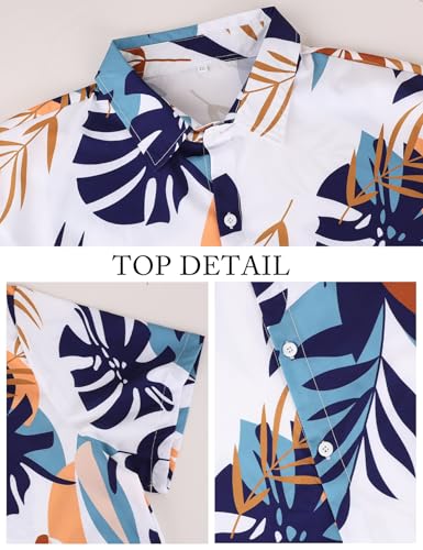 Image of Yimoon Men's Summer 2 Piece Outfits Tropical Print Short Sleeve Button Down Hawaiian Beach Shirt and Shorts Set