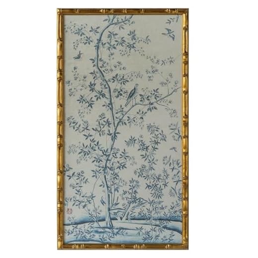 HongFengtang Chinese Rice Paper Print China Flower And Bird Bamboo Frame 19.5 X 35.8 Inches (B)