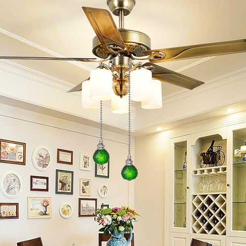 Image of Green 2 Pieces Crystal Ceiling Fan Pull Chain Dazzling Crystal Prism Ball 30mm Pull Chain Extension with Connector for Ceiling Light Fan