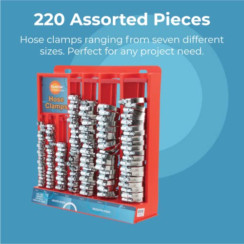 KEDIS220 220 Piece Hose Clamp Set in Mountable Rack , Red