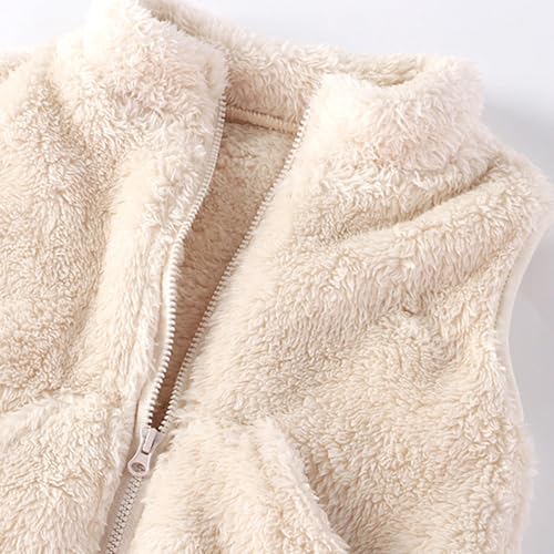Girls' Boys Fuzzy Fleece Vest Outwear Lightweight Solid Color Cute Jacket with Pockets Casual Loose Fall Warm4