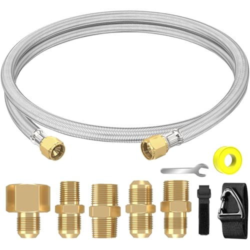 Upgraded 6 Feet High Pressure Braided Propane Hose Extension with Conversion Coupling 3/8 Flare to 1/2 Female NPT 1/4 Male NPT 3/8 Male Flare for BBQ Grill Fire Pit Heater