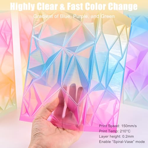 Image of OVV3D Transparent Rainbow PLA Filament 1.75mm, Multicolor Blue Purple Yellow Translucent 3D Printer Filament, Clear PLA Gradient Color Change, Spool 1KG, + /- 0.02 mm, Fit Most FDM 3D Printers
