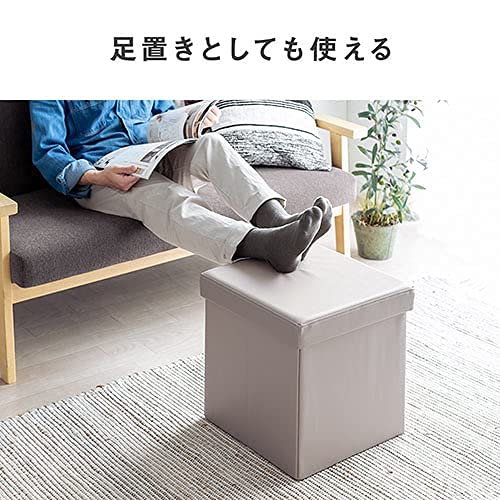 収納スツール 収納ボックス 収納BOX ボックススツール 玄関スツール 折りたたみ オットマン 足置き ソフトレザー 38*38*38ｃｍ グレー [5]