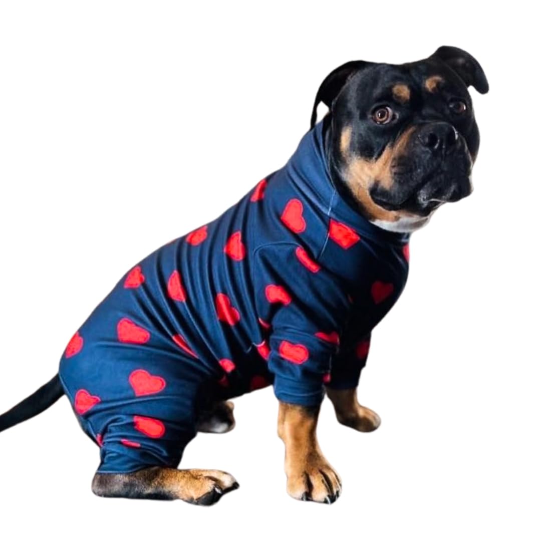 Spark Paws Dog Pyjama, Ultra-soft and 4-way stretch, Recovery-suit PJ Onesie for Small Medium and Large Breeds - Hearts, 4XL