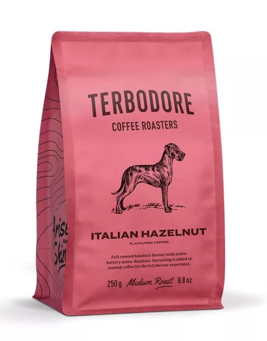 TerbodoreItalian Hazelnut Coffee Beans | 250g Bag | Delicious Nut Flavoured Bean | Subtle Nutty Aroma | Premium Grade Whole Bean | Medium Roast | Home or Cafe | Hazelnut Coffee Beans