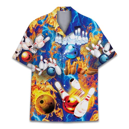 ACEPrints Magic Flame Bowling Hawaiian Shirt for Men Casual Flame Bowling Shirt Mens Hawaiian Shirts Short Sleeve Button Down Shirt Men