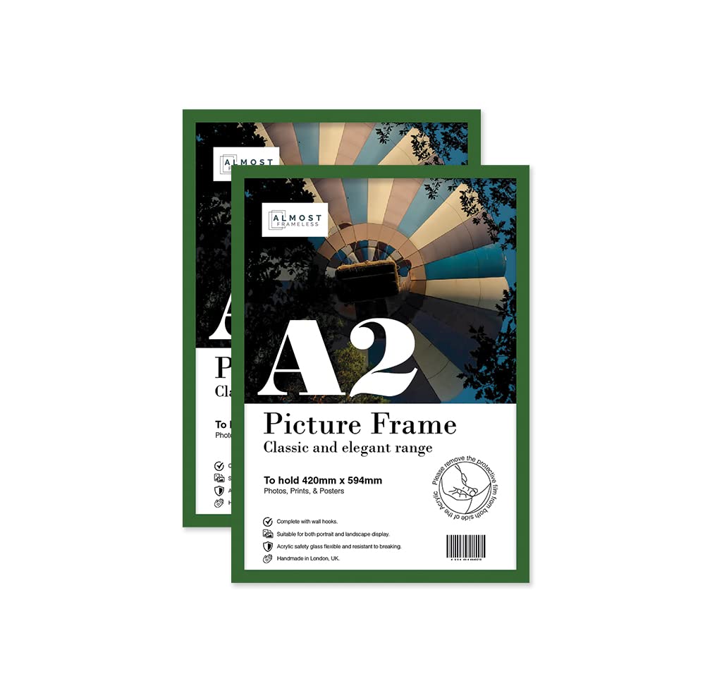 Almost Frameless Green A2 Picture Frame Set Of 2, Display A2 Picture Gallery Wall, Poster, Photo, Artwork, Or Print,