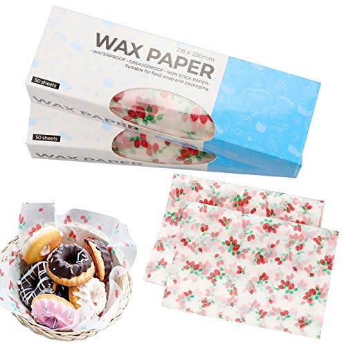 100pcs Wax Paper Food Picnic Paper Grease Proof Paper Waterproof Dry Hamburger Paper Liners Wrapping Tissue for Plastic Food Basket (Strawberry pattern)