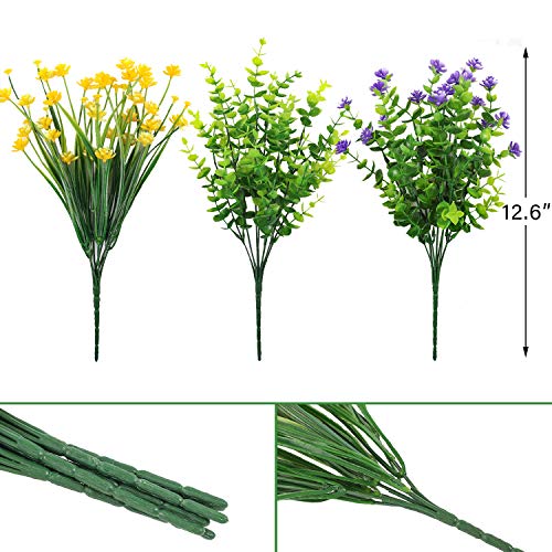 image for Whonline 8 Bundles Artificial Plastic Shrubs Flowers Outdoor UV Resist