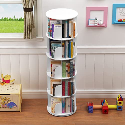5 Tier 360° Rotating Stackable Shelves Bookshelf Organizer (White) #TOP3