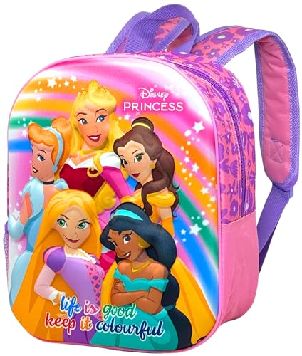3D Kindergartenrucksack für Kinder 31×26×11 cm – Rucksack Für Disney Prinzessinnen Fan – Freizeitrucksack für Mädchen, Alter 3 bis 7 Jahre, Vorschule Grundschule, Reisen, Geschenk