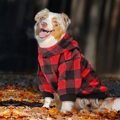Redplaiddoghoodiesoftdogsweaterhoodiewithleashholeandpocketelasticpetclothessweatshirtforsmallmediumlargesizedogsredalarge  Urban Country Home Decor Red plaid dog hoodie soft dog sweater hoodie with leash hole and pocket elastic pet clothes sweatshirt for small medium large size dogsred alarge  urban country home decor