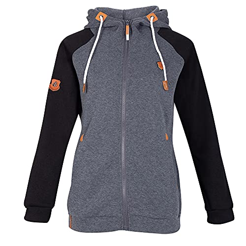 Berax Jacke Damen Sweatjacke Hoodie Sweatshirt Oberteile Damen Pullover Kapuzenpullover Pulli mit Reissverschluss,Schwarz X-Large Cover