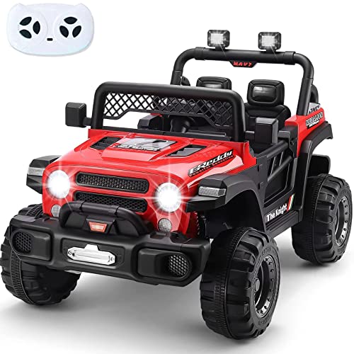 sopbost 4x4 Ride On Truck 12V 7AH Ride on Car for Kids with Remote Control, Powered Ride on Toy Car with Large Seat , Kid's Electric Vehicles Ride on Toys for Age 3-5 Years Old, Red
