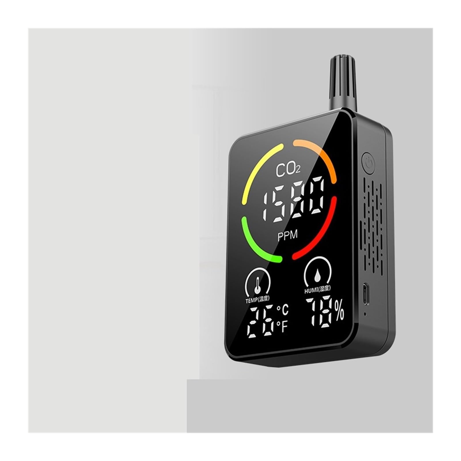 Gasdetektor, Gasdetektor Infrarot-Kohlendioxiddetektor zur Erkennung von Temperatur und Luftfeuchtigkeit CO2-Konzentration Luftqualität für Industrie & Haushalt(Black)