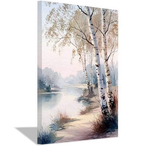 Tableau paysage Aquarelle de lac de bouleaux posters arts décoratifs salon cuisine