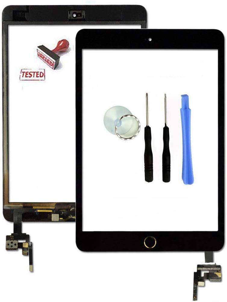 iPad Mini 3 Screen Replacement Digitizer - Black A1599 A1600 Front Panel Glass, Assembled with IC Chip, Home Button and Adhesive