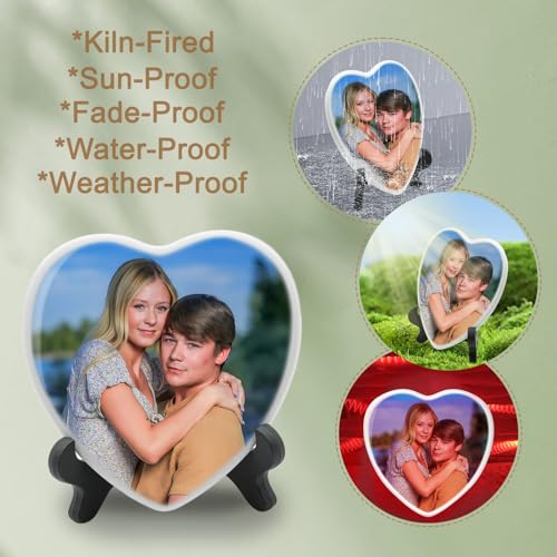 Image of Heart Porcelain Photo Memorial Garden Stones, Headstones for Graves, Waterproof Outdoor Picture, Photo Plaques for Cemetery, Custom Cameo Insert, Ceramic Picture for Gravestones Grave Markers