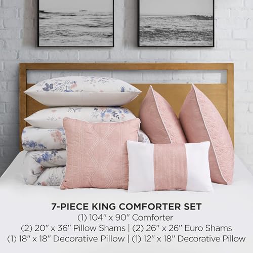 Lucky Brand Clarie Floral Comforter Set with Pillows- King Size -7 Piece Luxurious Bedding Ensemble