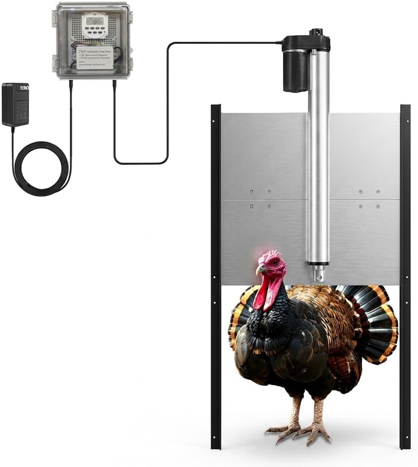 JVR Automatic Chicken Coop Door with Timer, Heavy Duty Aluminum Security Door, Smart Anti-Pinch Sensor & Industrial Screw-Rod Actuator, Precise Dusk to Dawn Schedule, Fits 11" x 12" Openings