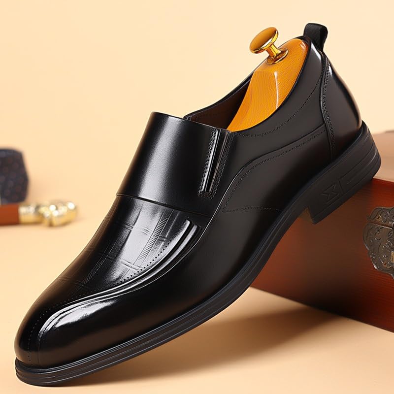 Men's Pointed Toe Wedding Shoes Business Dress Leather Shoes Men Tuxedo Comfortable Rubber Soft Sole Wingtip Slip On Shoes3