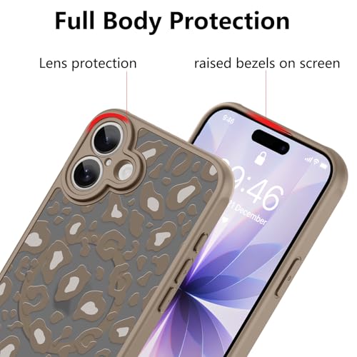 Image of KANGHAR Case for iPhone 17 Brown Leopard Printed Pattern | Compatible with Magsafe Cute Cheetah Protective Magnetic Case for Girls Women 6.3 inch