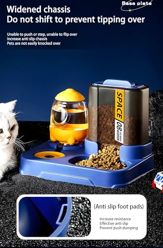 Image of 24x7 eMall 2 in 1 Automatic Water and Food Feeder Dispenser for Small Medium Big Dog Pets Puppy Kittens, Gravity Design Pet Auto Feeder Cat Food Dispenser and Auto Dog Water Dispenser 1 L Space Blue