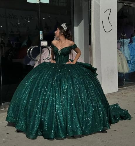 Puffy Tulle Long Quinceanera Dresses Ball Gown Off Shoulder Sweet 16 Dresses with Train Sweetheart Evening Gown2