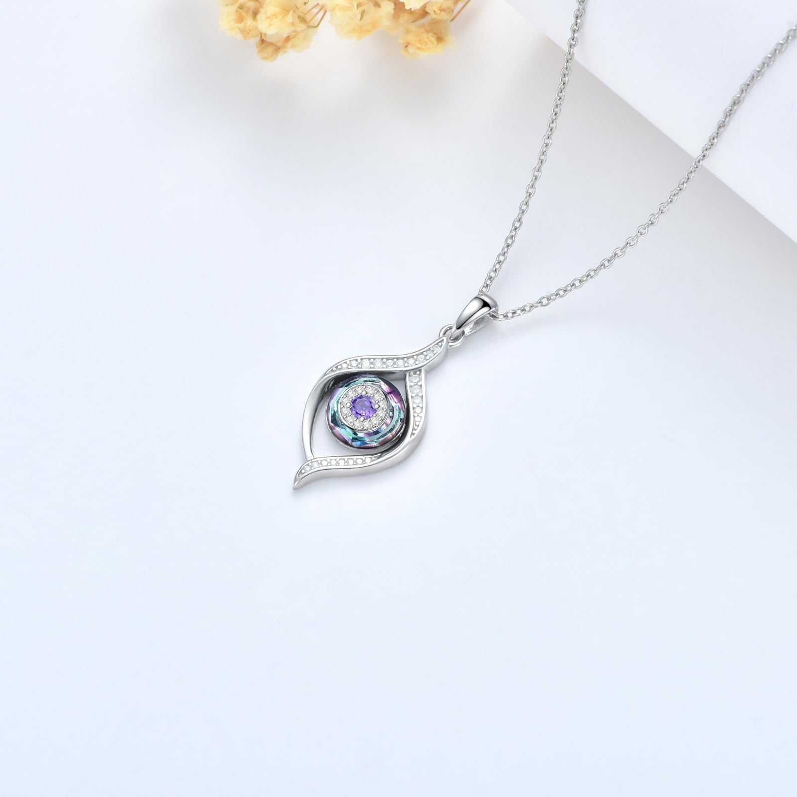 VONALA Collar con Colgante de Mal de Ojo de Plata de Ley - Azul/Azul Volcánico/Morado - Amuleto de la Suerte, Regalo de Joyería Ojo Turco para Mujeres