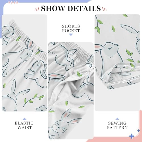 Bunny and Leaf Boys Long Pants Soft Trousers Elastic Waist Kids Lounge Bottoms with Pockets S-XL4