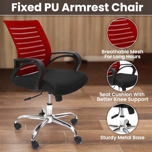 Image of Ngfc Office Chair for Home with Back Support Arm Rest 360 Degree Rotating Office Chair with Tilt Lock Mechanism High Comfort Seating Ergonomic Chair for Home & Office (2, Red)