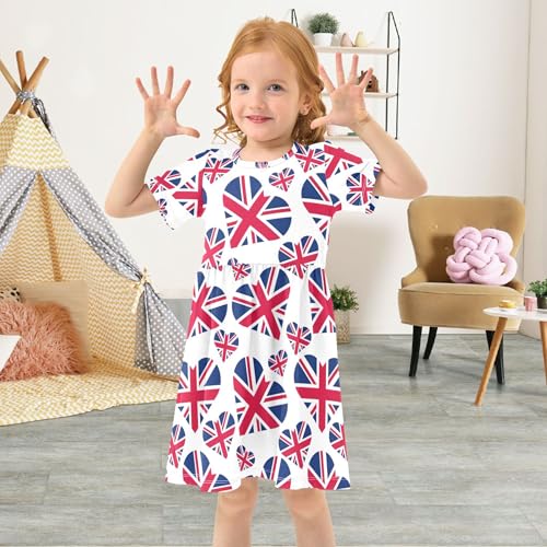 Heart British Flag Toddler Dresses for Girls 2t Summer Short Fun Kids Floral Dress Little Girl Dress4