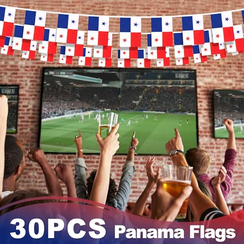 Image of Panama String Flag Pennant Banner, Small Mini Panamanian Flags Bunting Banner, National Country Decoration for School, Party, Sports Events, Patriotic Festival, 33 Feet 30 Flags