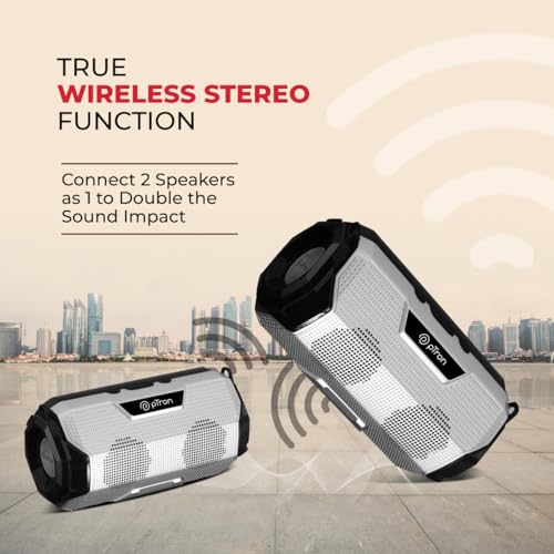 Image of pTron Fusion Rock V2 16W Portable Bluetooth Speaker with Punchy Sound, 6Hrs Playtime, Speaker for Phone /Laptop /Tablets /Projectors, BT5.0 /Aux /TF Card /USB Drive Playback & TWS Function (Silver & Black)