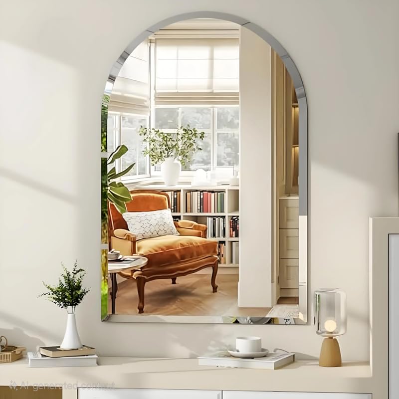 Image of 12x18 Inch Arch Wall Mirror | 5mm HD Glass | Decorative Mirror for Bathroom & Living Room | Frameless Design | Vertical Mount | Home & Office Use